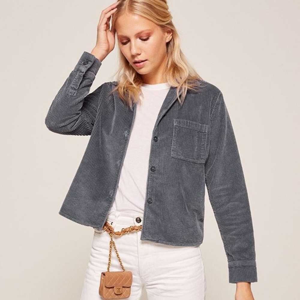 Reformation Ludvig shirt in bluish grey color